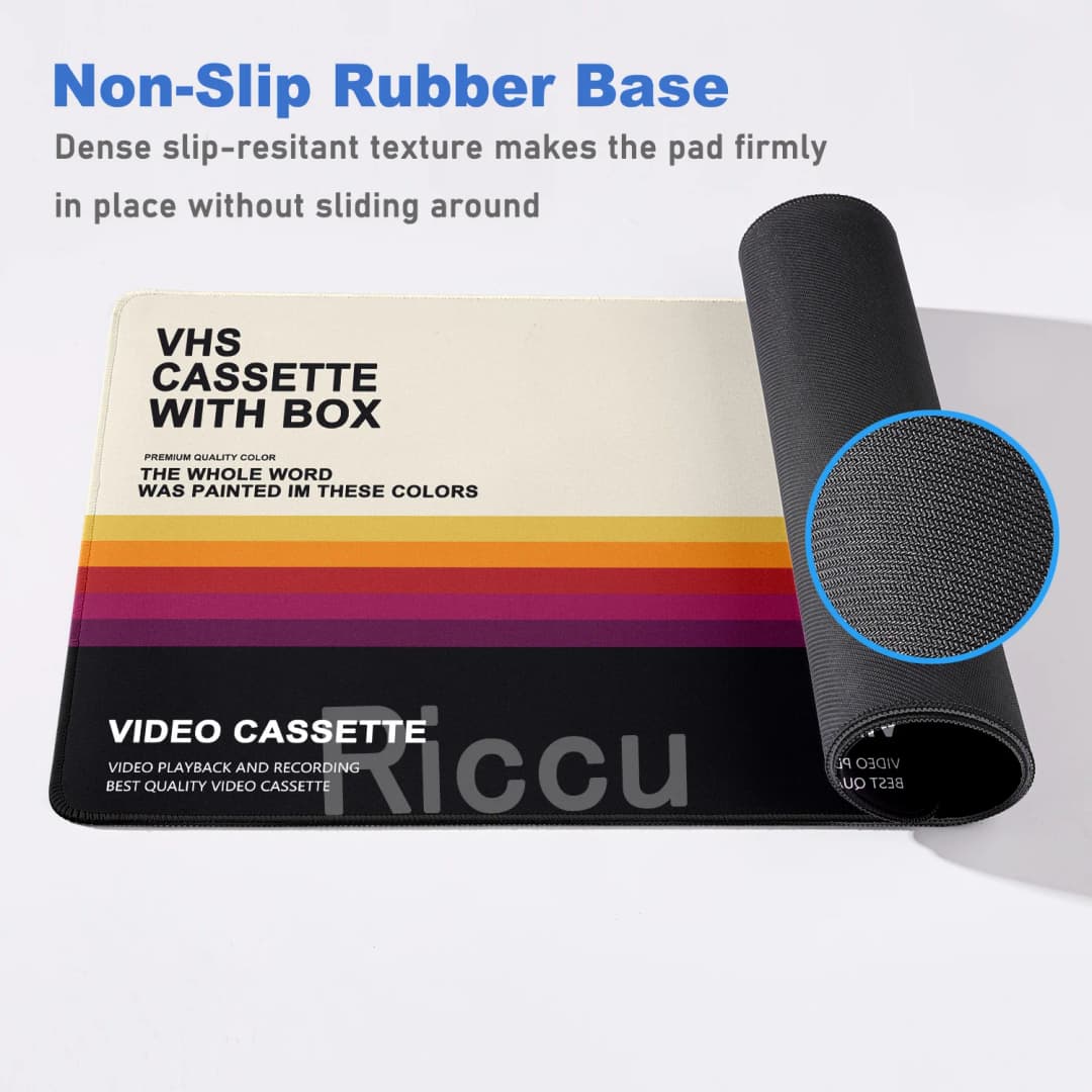 قاعدة فأرة بتصميم كلاسيكي VHS، كبيرة الحجم، غير قابلة للانزلاق، 90x40 سم، تصميم فني عالي الدقة - 5