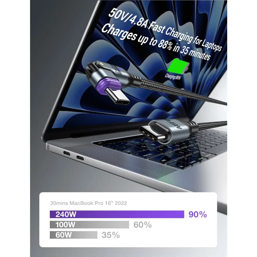 AUFU 16pin 180 Rotate Magnetic Cable 240W Fast Charging Micro USB Type C Cable For iPhone Xiaomi Samsung Magnet USB Phone Cable - 3