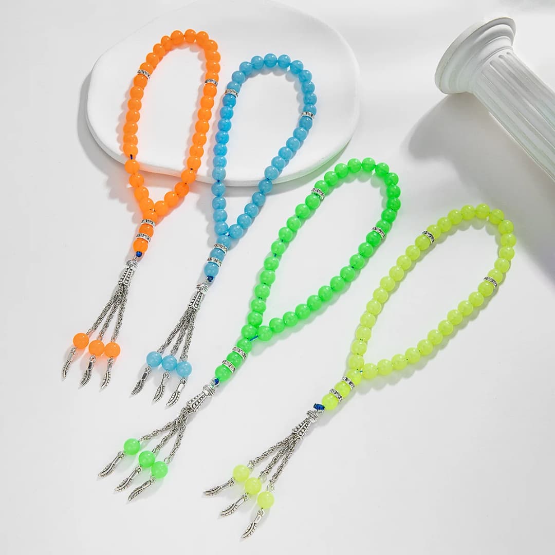سوار خرز مضيئة من الأكريليك الملون لصلاة المسلمين قصيرة من خرز الصلاة - 2