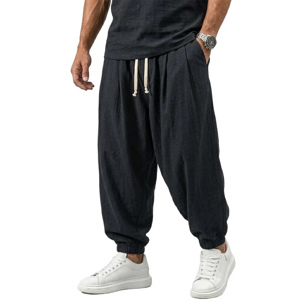 Korean Linen Pants Men's Cotton Trousers Gym Man Work Casual Pants Autumn Loose Harem Pants Spring Drawstring Streetwear Man - 4