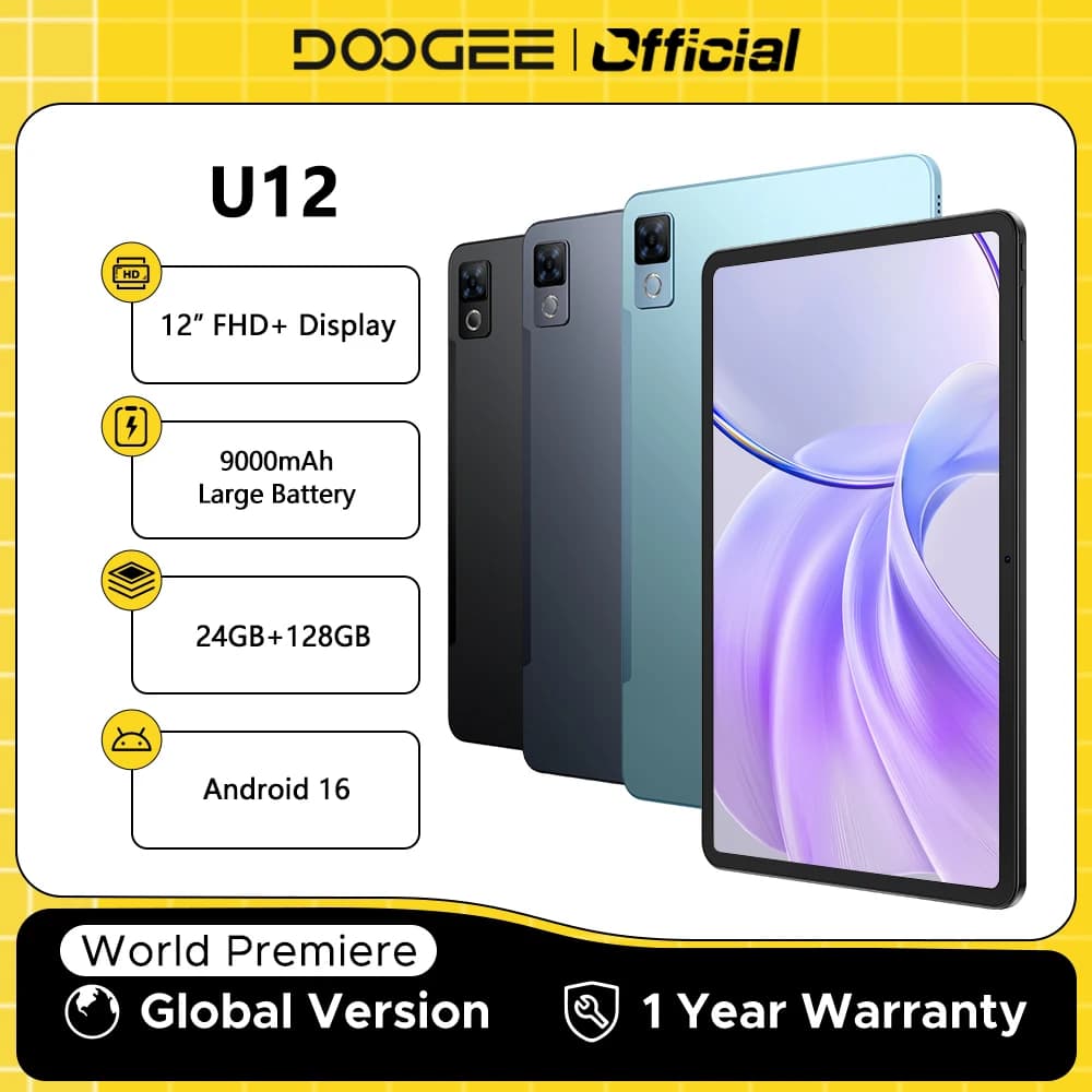 الإصدار العالمي لجهاز DOOGEE U12 اللوحي بنظام أندرويد 16 وذكاء اصطناعي Gemini AI وشاشة 12 بوصة FHD+ وذاكرة 24 جيجابايت و128 جيجابايت وبطارية كبيرة 9000 مللي أمبير