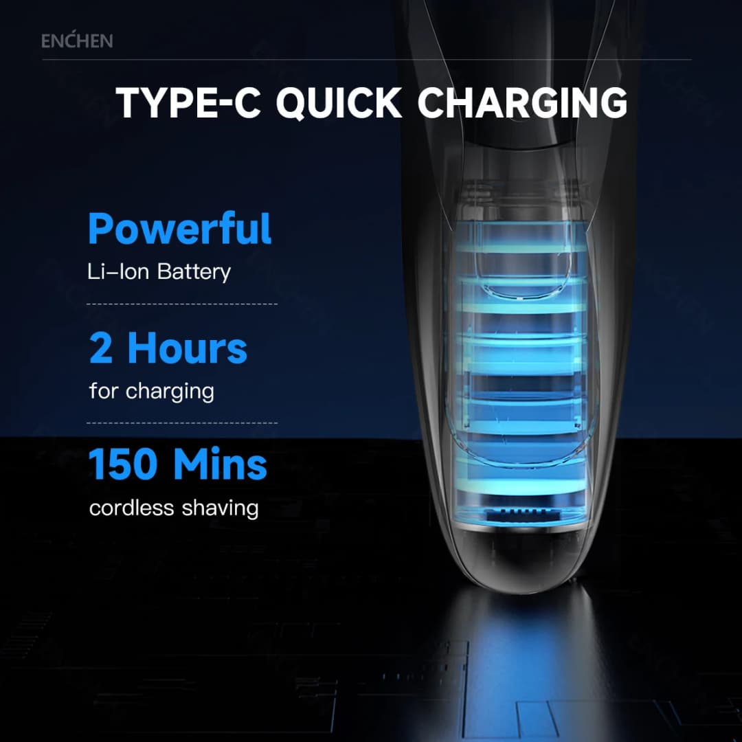 ماكينة حلاقة كهربائية ENCHEN 3D Blackstone 3 مقاومة للماء IPX7، للاستخدام الجاف والمبلل، بشاشة رقمية للوجه واللحية للرجال - 5