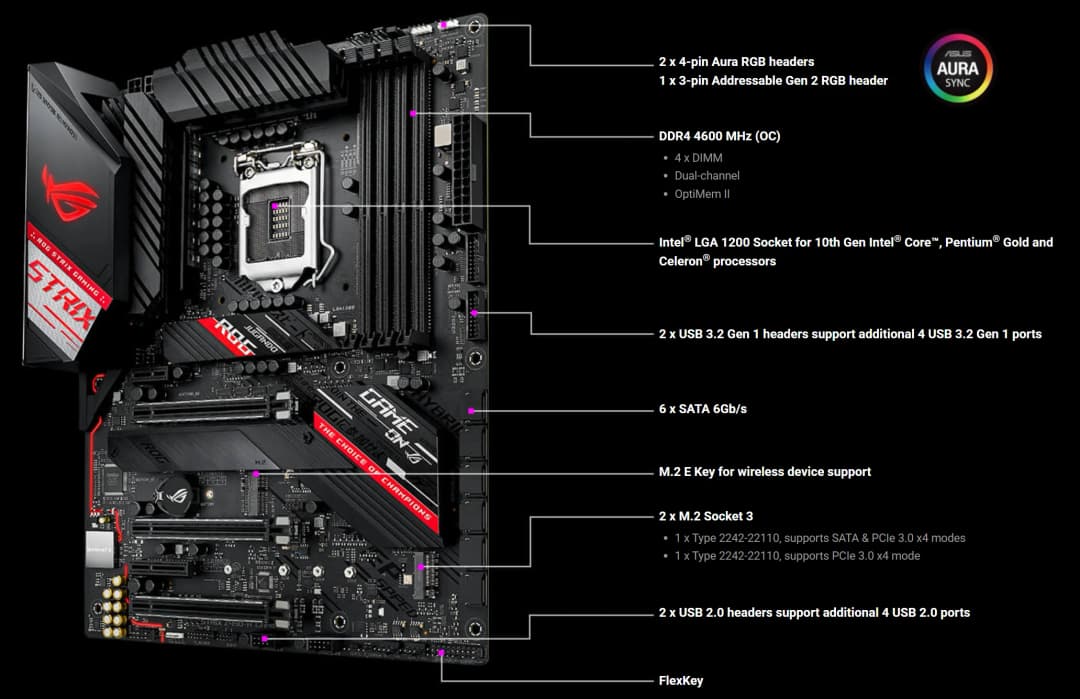 ASUS ROG STRIX Z490-H GAMING Motherboard Intel Socket LGA1200 CPU DDR4 4600(OC) memory Chipset Z490 ATX Mainboard - 3