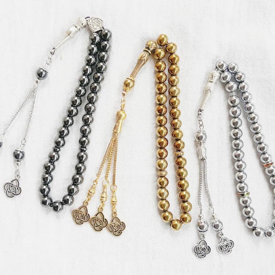 Turkish Style 33 Beads 8mm Black Obsidian Arabic Bracelet Handmade Ethnic Style Unisex Heart Shape Jewelry for Gift