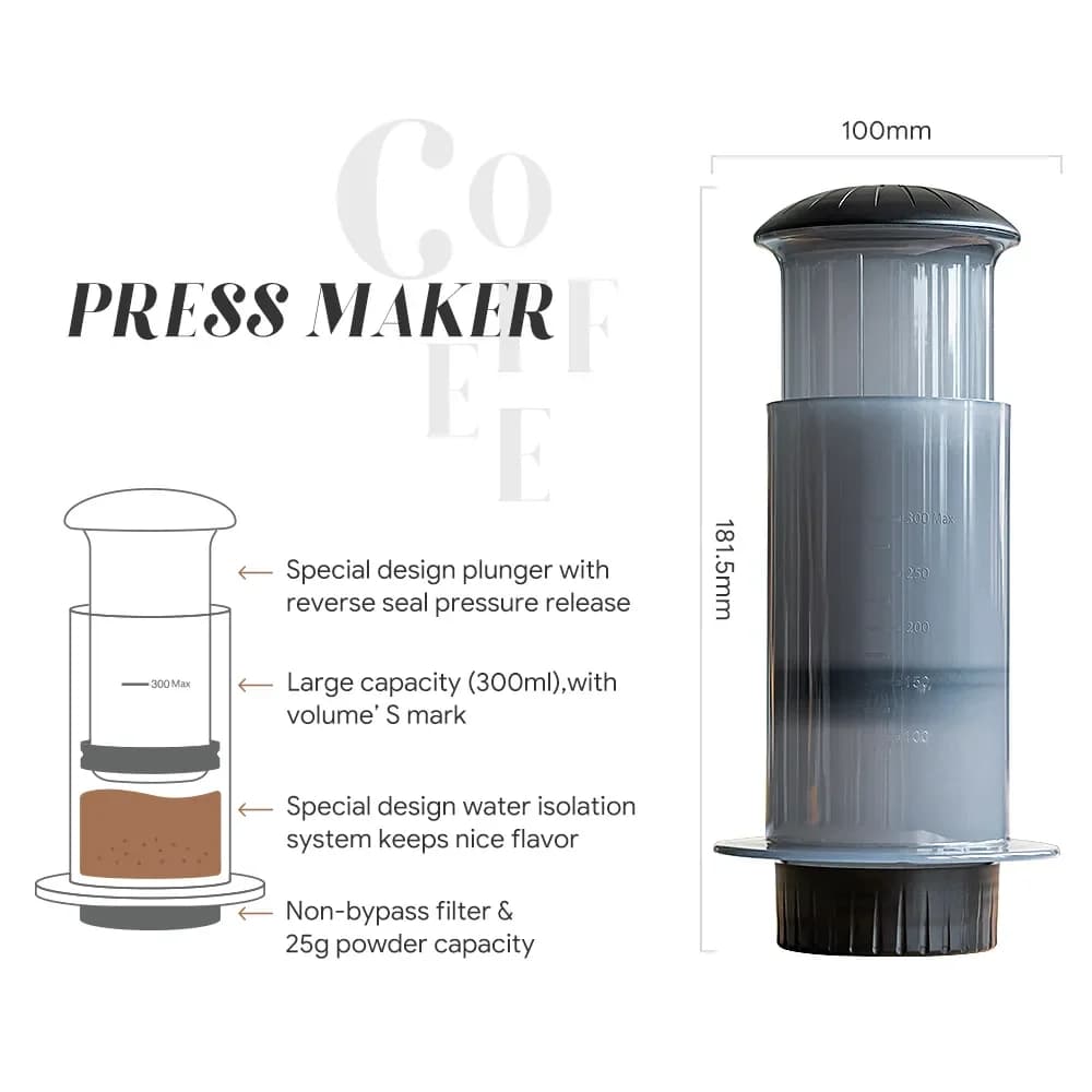 300ml آلة AeroPress صانع قهوة إسبريسو محمول كافيه 프렌치 بريس كوفي بوت مع مجموعة ورق فلتر مجموعة بار مع مطحنة - 2