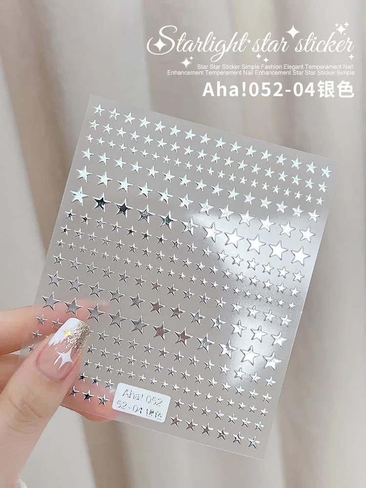 ملصقات أظافر فضية ثلاثية الأبعاد على شكل نجوم، ملصقات أظافر ليزر على شكل زهور وفراشات، ديكور أظافر فني - 4