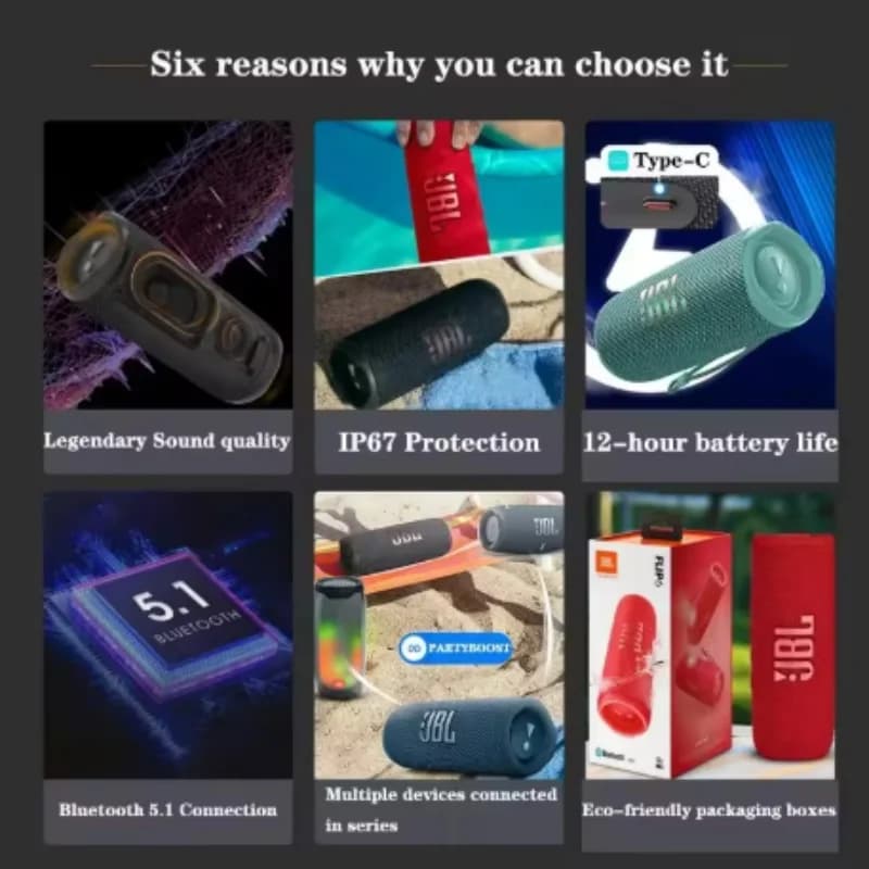 JBL FLIP6 Portable Bluetooth Speaker - An Outdoor Waterproof Stereo Audio System with Long Battery Life, Built-in Power Bank, Su - 6