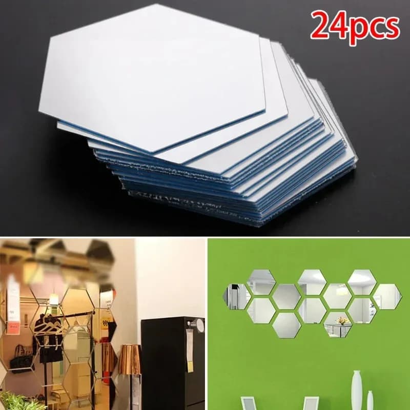 24Pcs Mirror Sticker Acrylic Wall Stickers Hex Self-Adhesive Mosaic Tiles DIY Bathroom Home Decor 3D Bedroom DIY Decal - 4