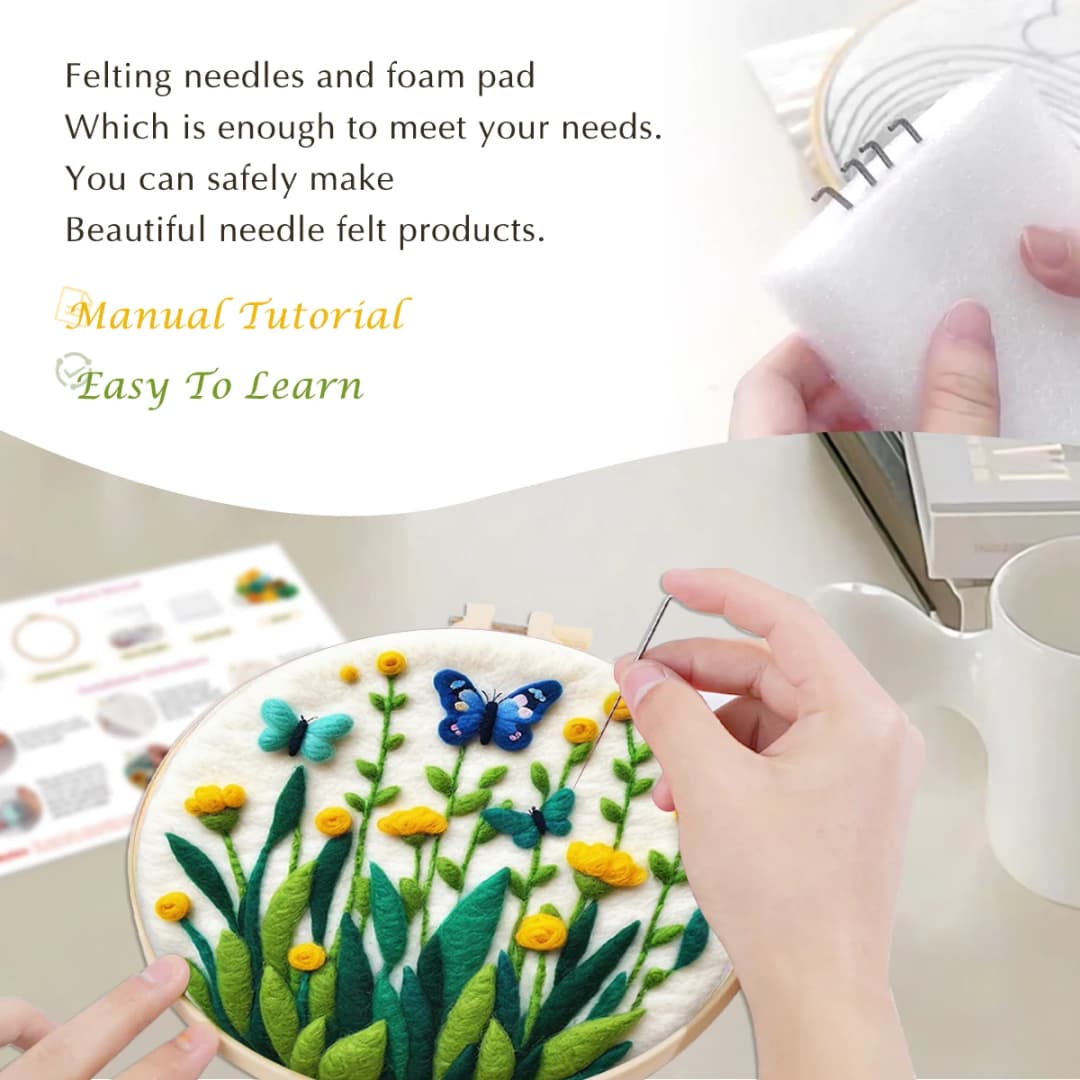 طقم تلبيد وإبر صوف - أطقم تطريز للمبتدئين - طقم صور لباد حيوانات مع إطار 20x20 سم - 5