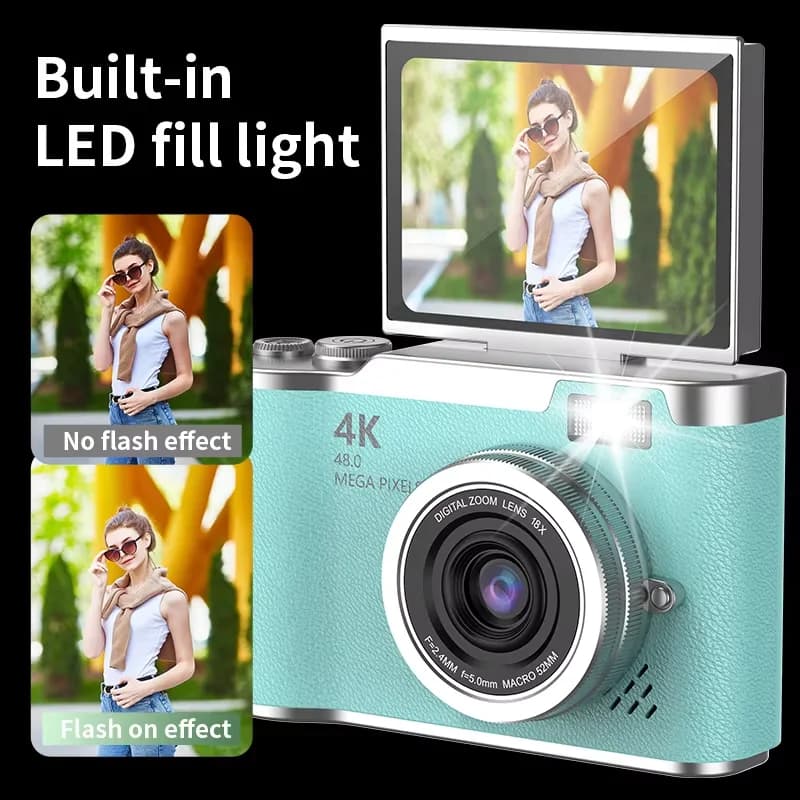 كاميرا رقمية 4K بدقة 48 ميجابكسل - كاميرا فيديو قابلة للشحن بشاشة 2.4 بوصة - مناسبة للمبتدئين والأطفال - 6