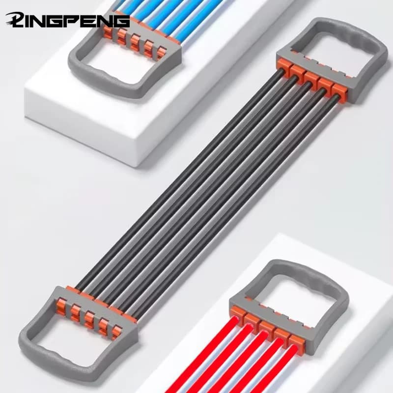 مجموعة تمارين الجسم بالكامل - موسع الصدر مع 5 أشرطة مقاومة قابلة للإزالة للبيلاتيس والرفع وتدريبات العضلات - تقوية