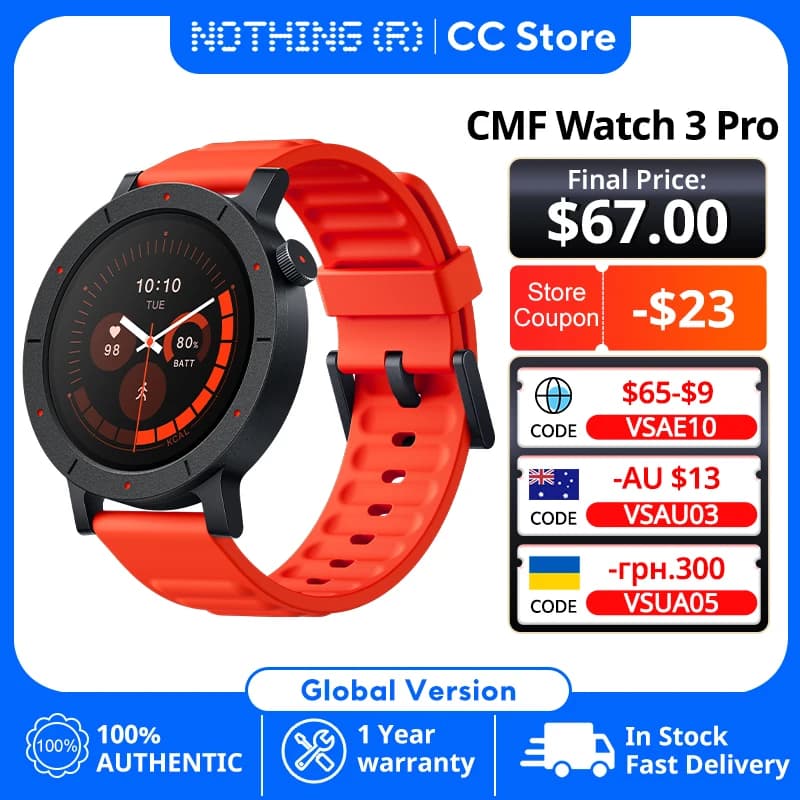 ساعة Nothing CMF Watch 3 Pro الإصدار العالمي شاشة AMOLED مقاس 1.43 بوصة GPS مزدوج النطاق مكالمات بلوتوث ساعة ذكية 131 وضع رياضي مراقب الأكسجين في الدم