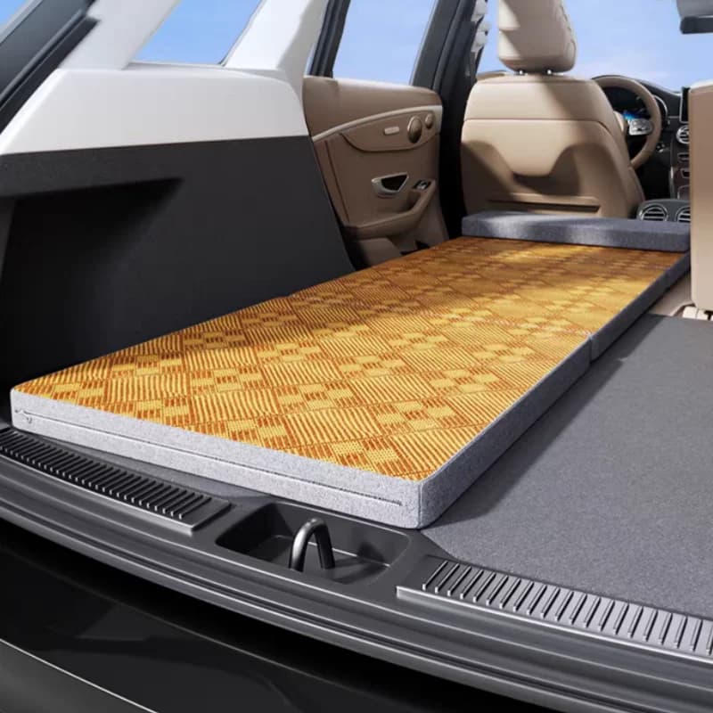 Portable Car Travel Bed Non Inflatable Folding Mattress For Camping Office Rest Car Rear Seat Sleeping Pad With Vine Mat