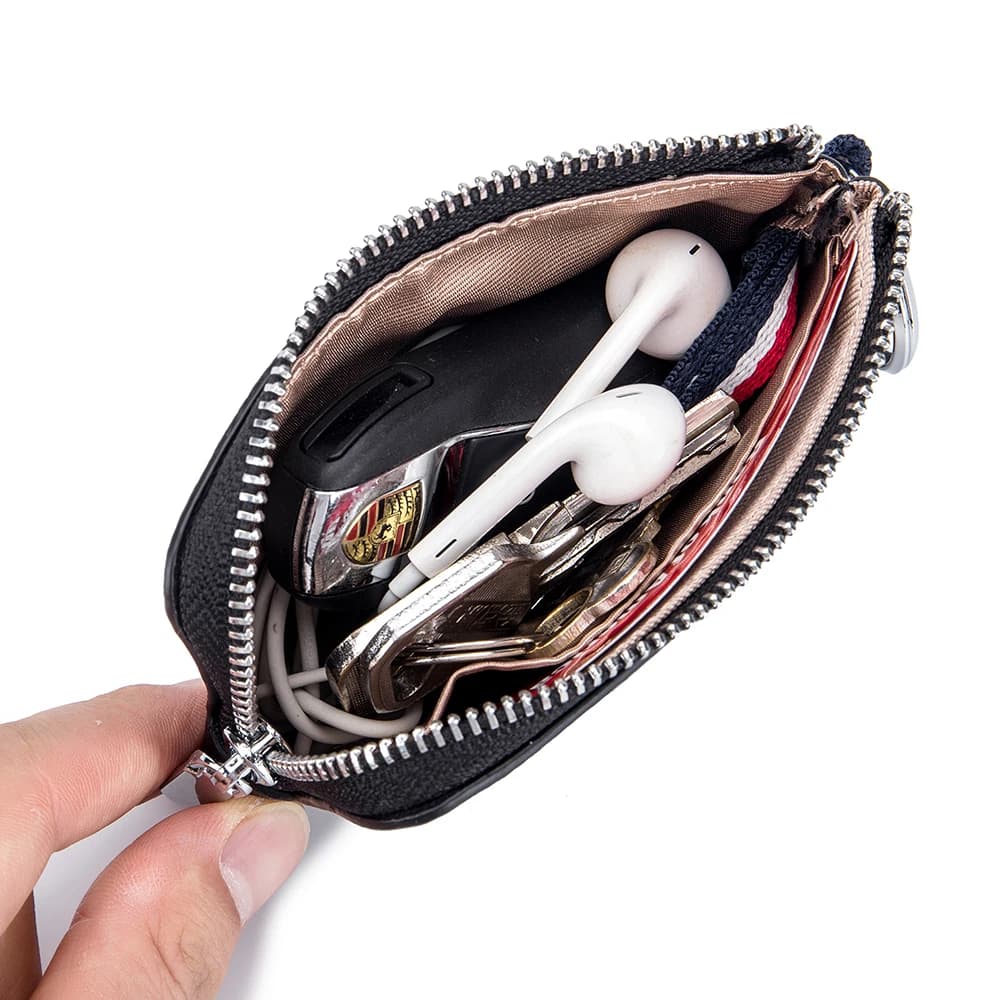 Genuine Leather Coin Purse Mini Ultra-thin Small Zipper Cute Wallet Soft Cowhide Leather Driver's License Key Bag Card Holder - 4