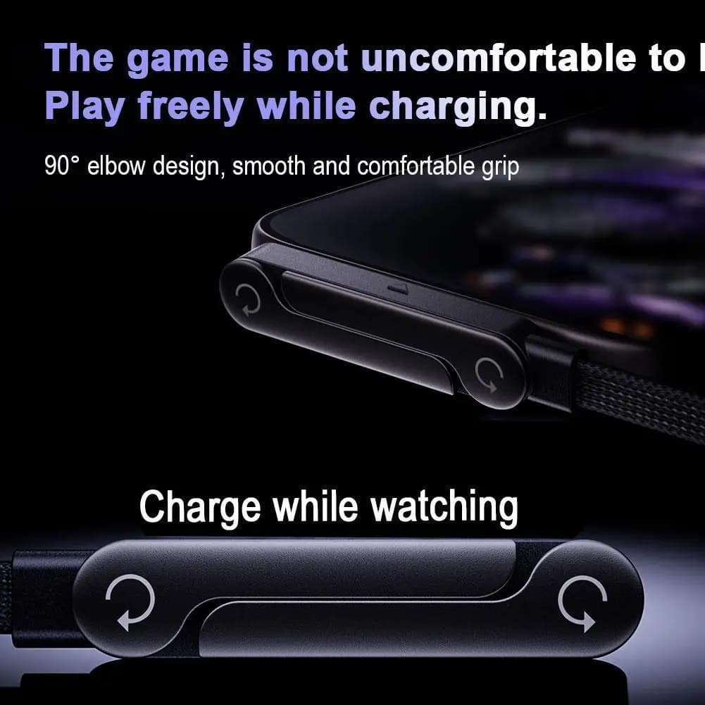 كابل 2 في 1 PD USB C بقوة 240 واط مع حامل هاتف قابل للطي والدوران 90 درجة كوع مخصص للألعاب كابل مضفر بسرعة 480 ميجابت/ثانية شحن سريع ونقل بيانات - 2