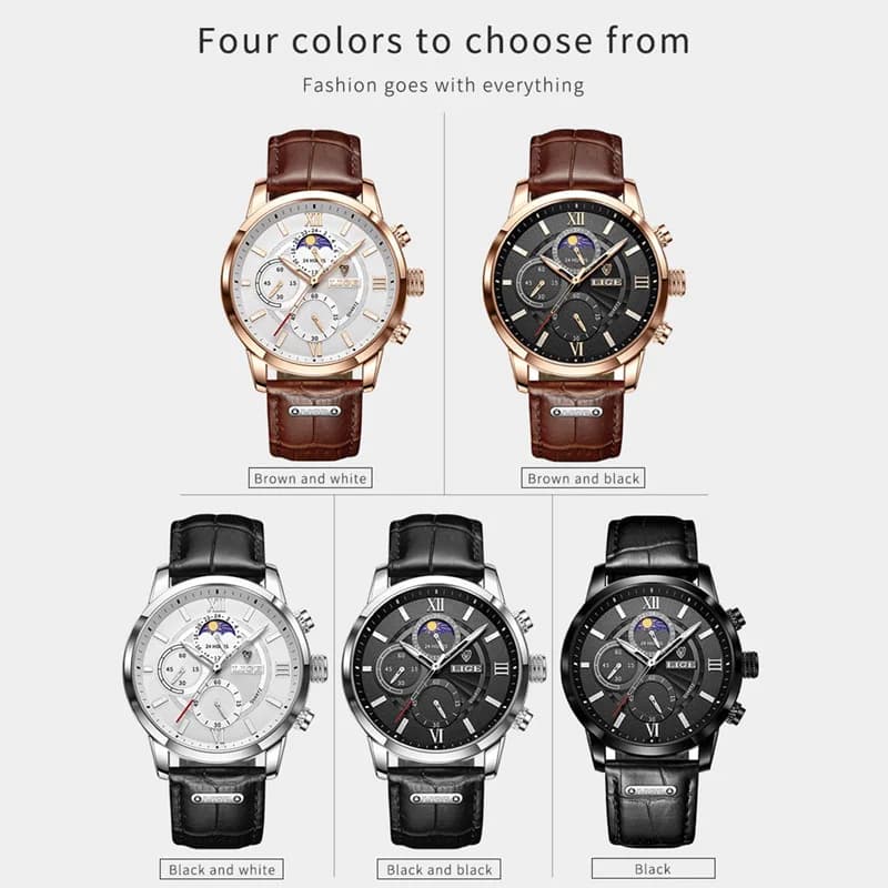 LIGE 2024 New Mens Watches Top Brand Luxury Brown Leather Casual Quartz Watch Men Sport Waterproof Clock Watch Relogio Masculino - 6