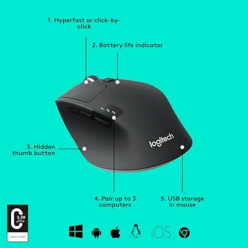 Logitech M720 Wireless Mouse Bluetooth & Unifying Dual-Mode Multi-Device Switching for Office/Home/Laptop Use - 3