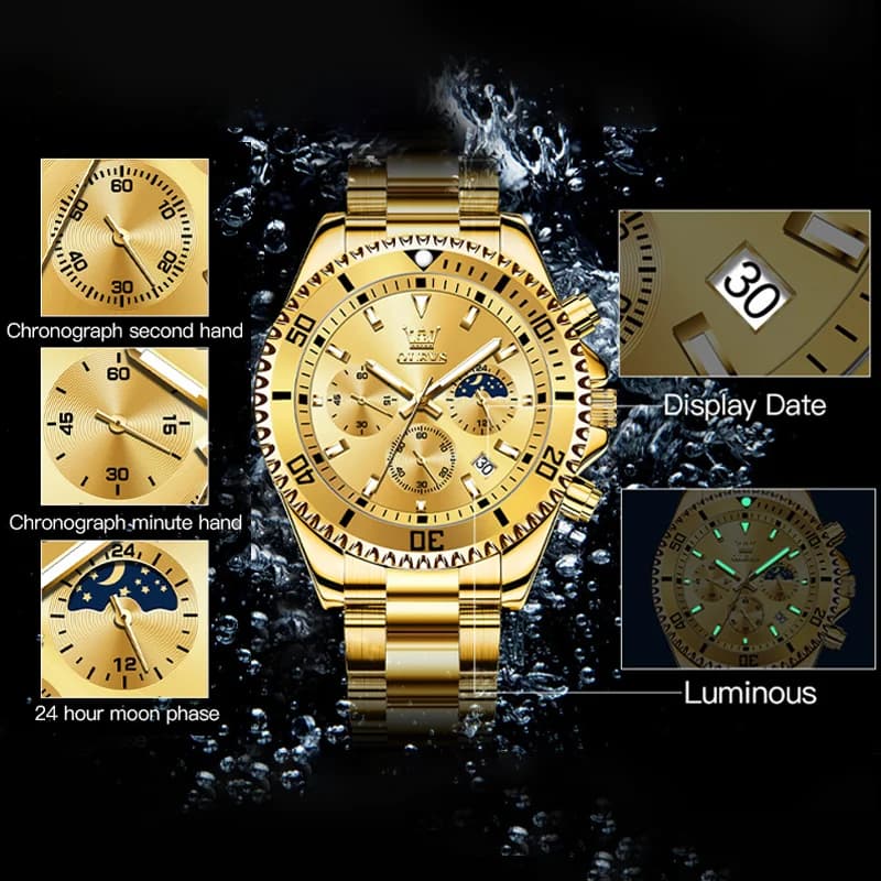 OLEVS Men's Watches Top Brand Luxury Watch for Men Original Waterproof Stainless Steel Chronograph Moon Phase Date Rota Dial - 4