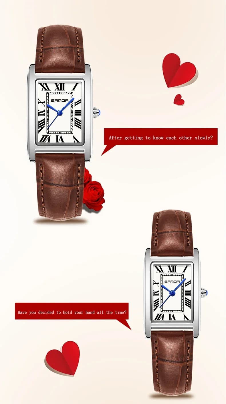 SANDA Leisure Leather Strap Men Women Couple Tank Watches Vintage Korean Roman Scale Square Temperament Quartz Wristwatch - 6