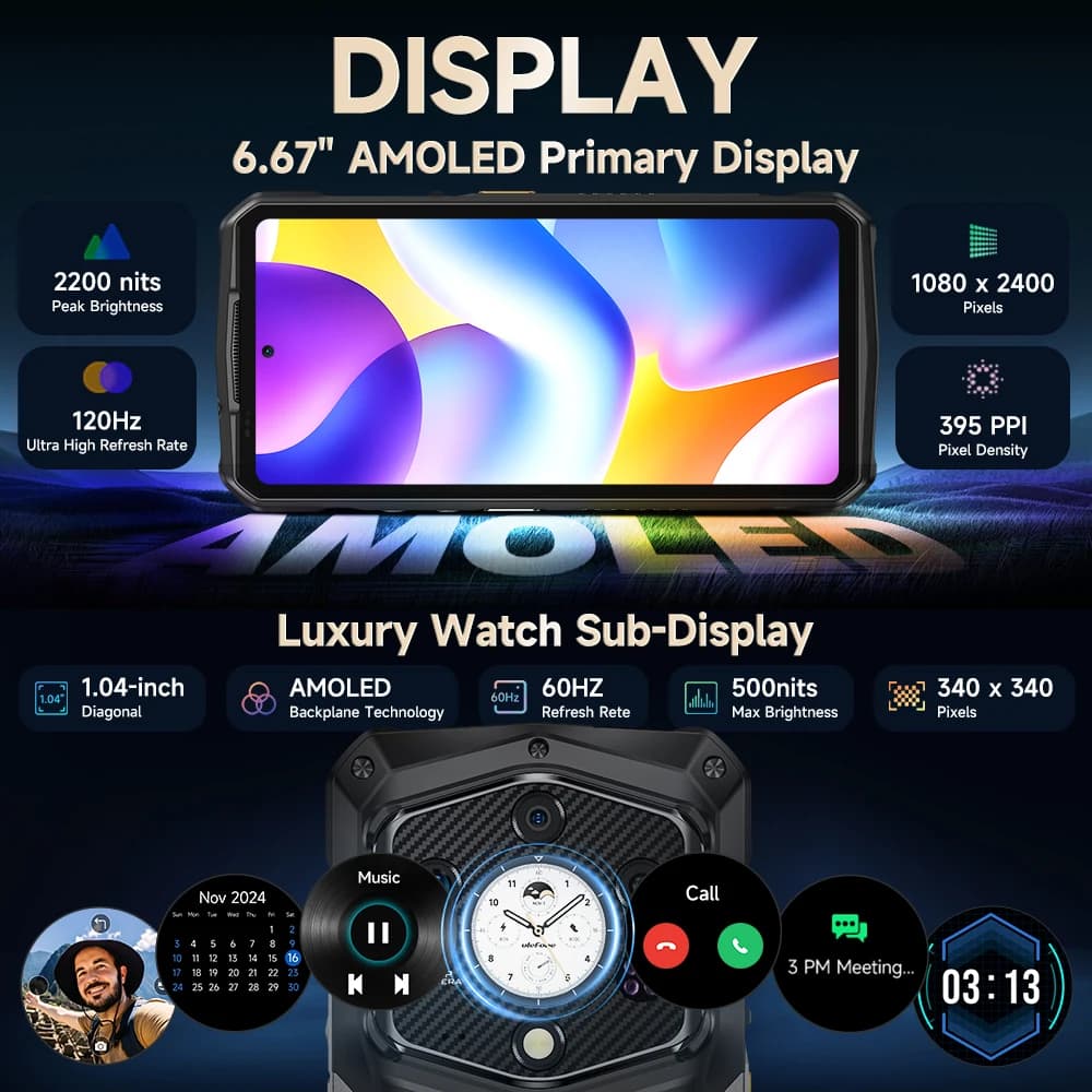 عرض عالمي لهاتف Ulefone Armor 29 Ultra 5G AI متين بشاشة مزدوجة ومعالج Dimensity 9300+ وبطارية 21200 مللي أمبير وشاشة 120 هرتز وسعة تخزين 1 تيرابايت وكاميرا 64 ميجابكسل وNFC بنظام أندرويد 15 - 5