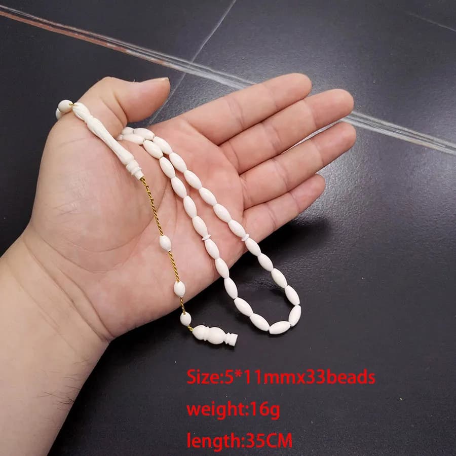 مسبحة من عظم الجمل الطبيعي، 33 حبة بيضاء، سوار على الموضة الإسلامية العربية - 3