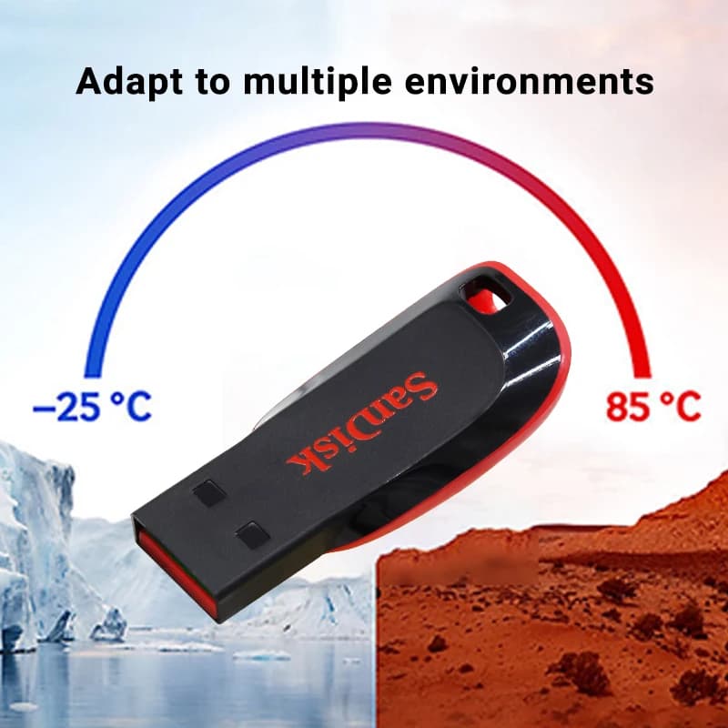 عصا ذاكرة SanDisk FAT32 CZ50 فلاش، USB2.0، بسعة 128 جيجابايت و64 جيجابايت و32 جيجابايت و16 جيجابايت، فلاش درايف صغير أصلي 100% للكمبيوتر - 2