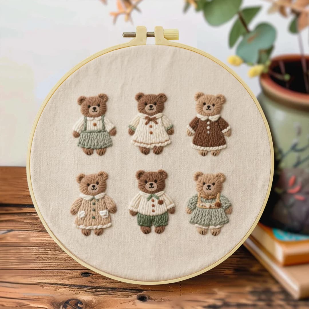 1pc 20X20CM/7.87inch Cute little bear Embroidery Starter Kit DIY kit Needle Art Craft Painting Sewing Art