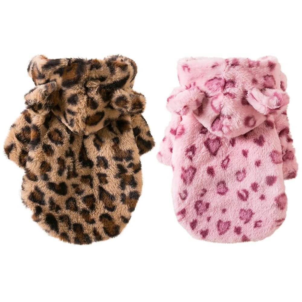 Winter Pet Dog Clothes Warm Fleece Dog Hoodie Leopard Dog Coat Jacket French Bulldog Clothing for Small Dogs Pets Costumes - 2