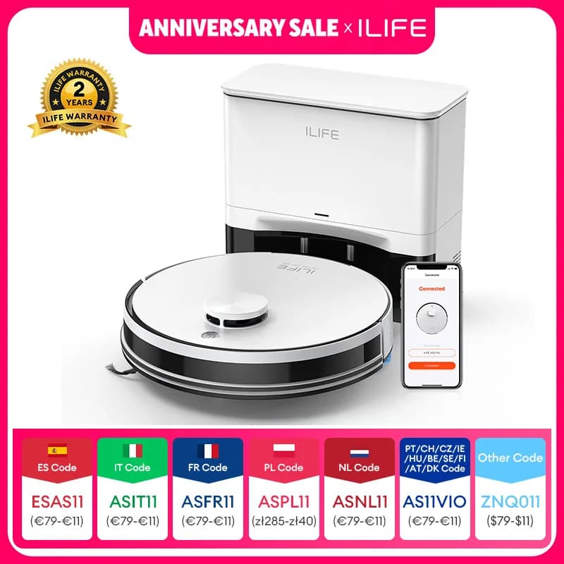 مكنسة روبوتية آيلايف A30 برو، قوة شفط 5000 باسكال، مكنسة وممسحة، تفريغ ذاتي، سعة 60 يومًا، تحكم عبر التطبيق/الريموت، وقت تشغيل 180 دقيقة