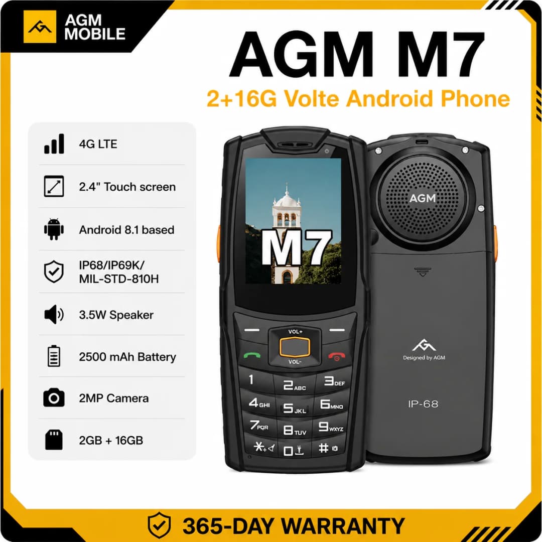 AGM M7 2+16G Volte Android Feature Phone Waterproof Touch Screen 2500mAh Cellphone with English Russian Keyboard