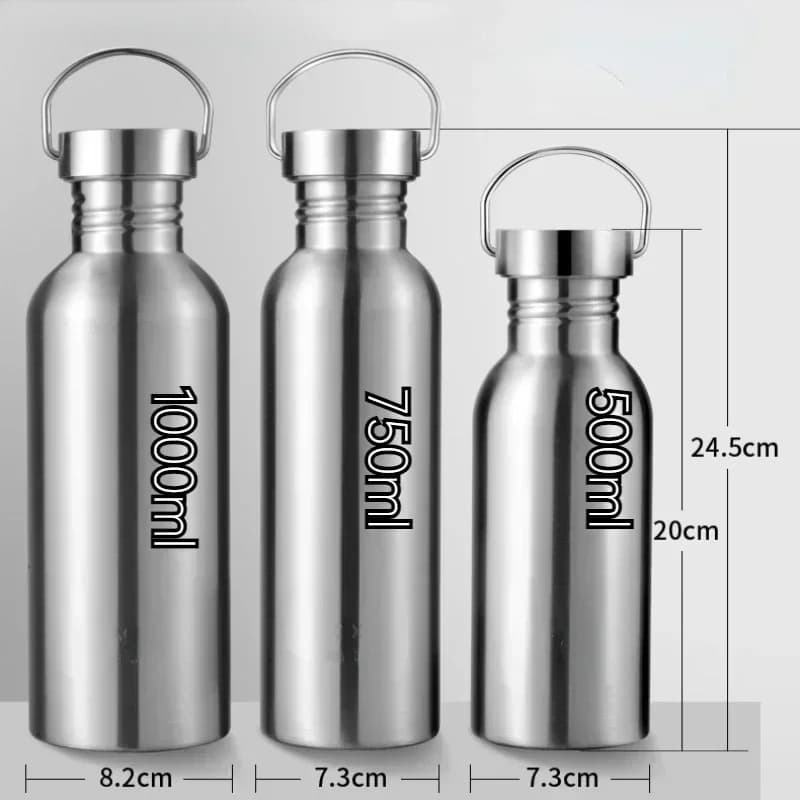 Stainless Steel Water Bottle 1000ml Big Mouth Single Wall Drinking Bottle Sports Bottle Flasks with Bamboo Plastic Steel Lid - 5