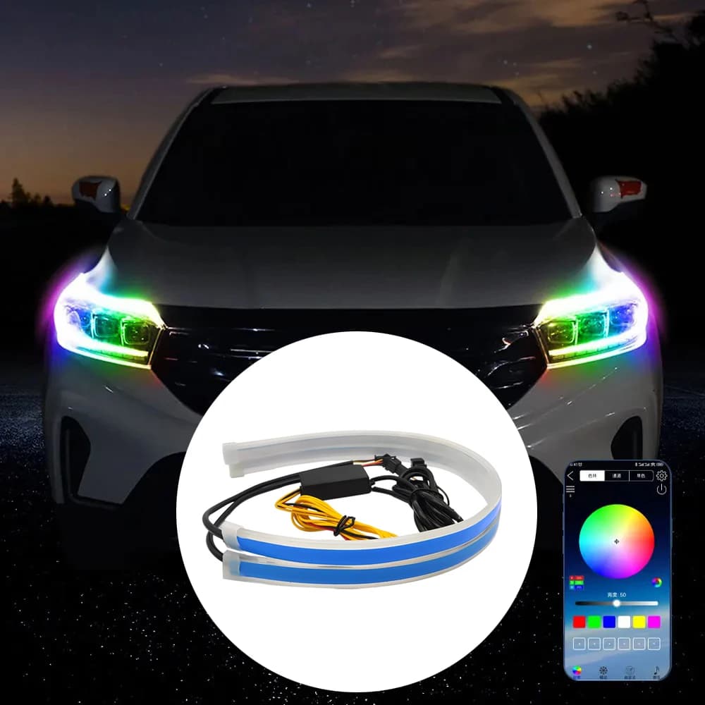 أضواء نهارية LED للسيارة شريط إضاءة DRL زخرفي إضاءة أمامية إشارة انعطاف RGB مع تحكم عن بعد عبر تطبيق - 3