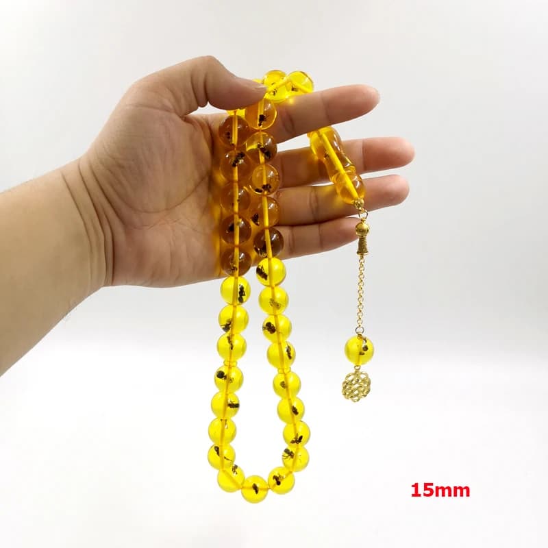 Tasbih Big Size Real insect Resin yellow Bracelets arabic Fashion 33 prayer beads Gold accessories Turkey Misbaha - 6