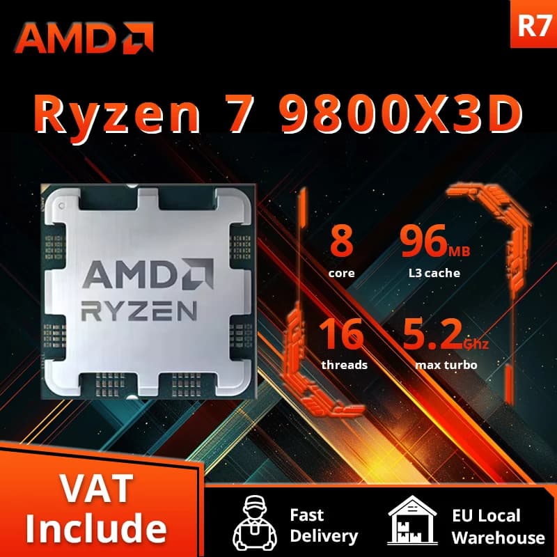 معالج AMD Ryzen™ 7 9800X3D جديد، ذاكرة تخزين مؤقت ثلاثية الأبعاد 8C/16T 120 واط حتى 5.2 جيجاهرتز، L3=96M مقبس AM5 ولكن بدون مبرد