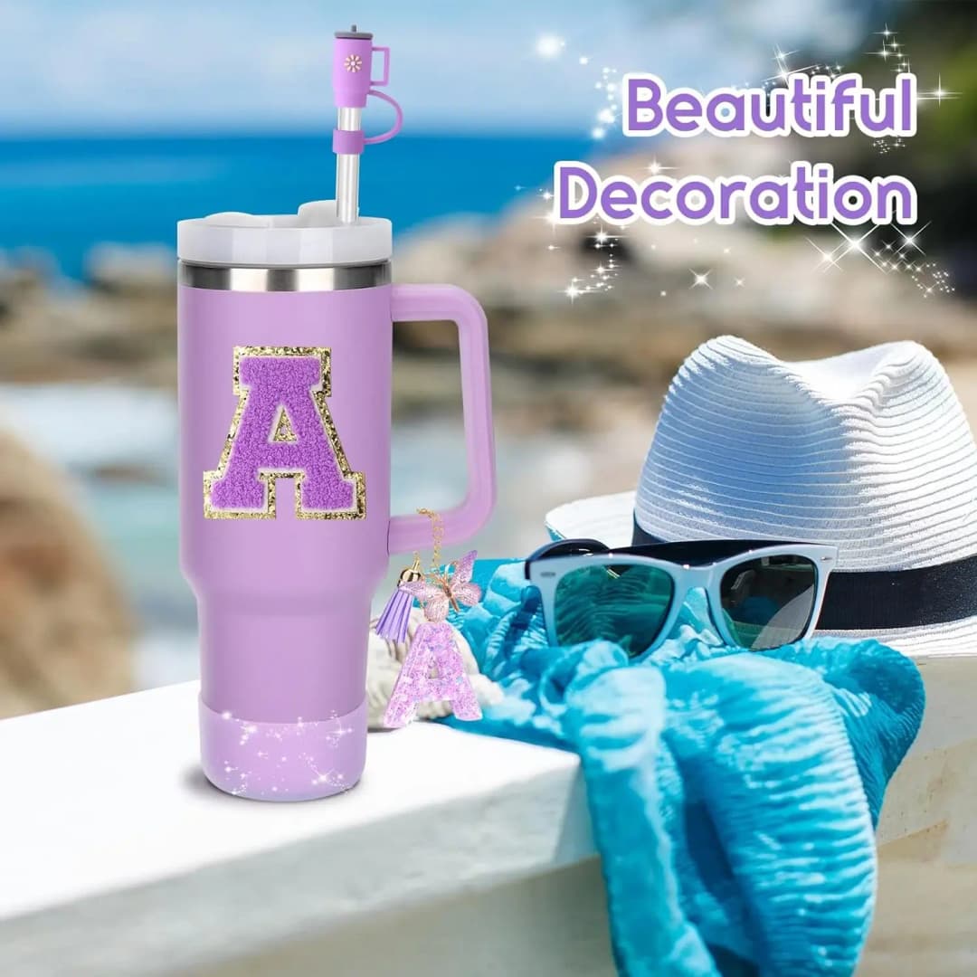 8PCS Accessories Set for Stanley Cup Purple 30oz 40oz tumbler Silicone Straw Topper Cover Cap Boot Handle Charm Initials Sticker - 4