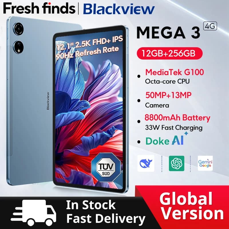 【NEW】 Blackview MEGA 3 Tablet 12.1" 2.5K 90Hz Display Android 15 8800mAh 33W Fast Charging  12GB 256GB 50MP Camera