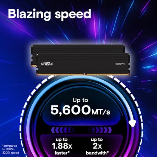 مجموعة ذاكرة ألعاب سطح المكتب DDR5 من Crucial Pro، 48، 64، 96GB، 5600، 6000MHz، زيادة السرعة، متوافقة مع AMD Expo