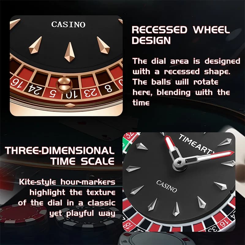 ساعة TIMEARTX العلامة التجارية الجديدة الفاخرة، كوارتز للرجال، تصميم الروليت الأوروبي ولعبة البوكر، ساعة يد - 4