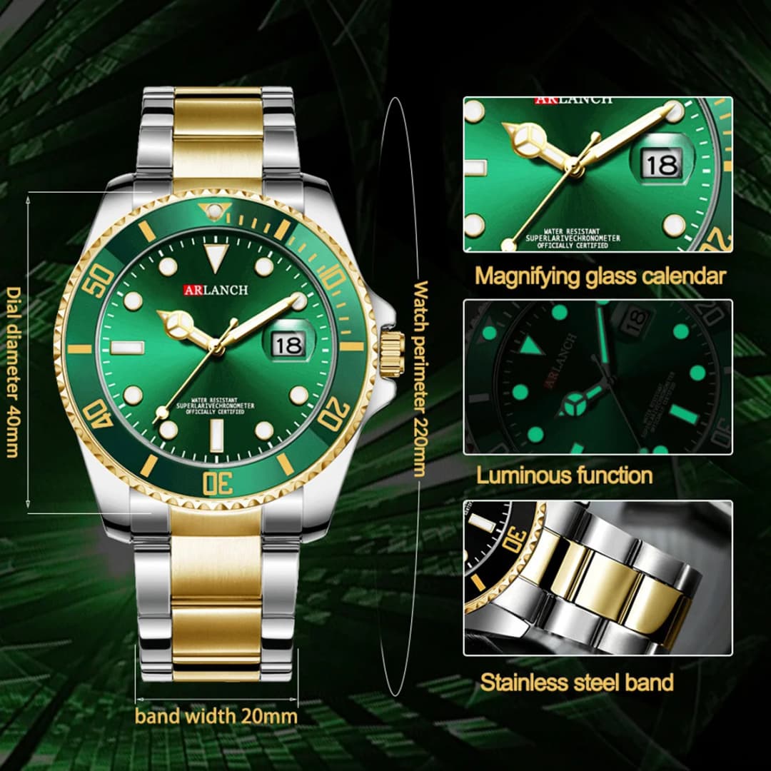 ساعة كوارتز رجالية كلاسيكية بسوار ستانلس ستيل تصميم أعمال غير رسمي 40 ملم ميناء أسود وذهبي مقاومة للماء 3Bar سلسلة ساعات reloj - 2