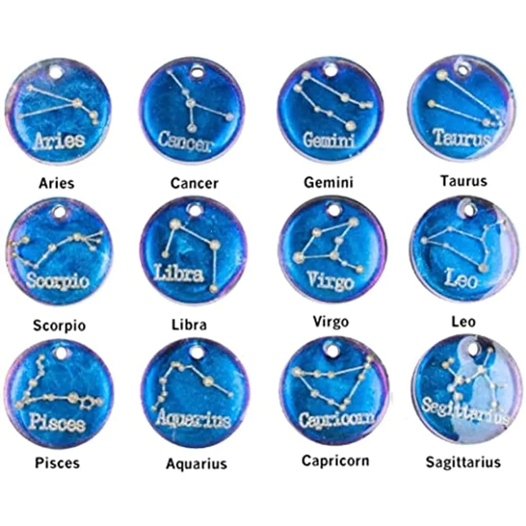 12 Zodiac Constellation Resin Molds, Round Zodiac Sign Epoxy Resin Molds for Jewelry Making DIY Craft - 2