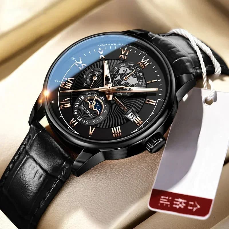 Luxury Brand Watch for Men Trendy High End Light Versatile Quartz Watch Leather Strap Fake Three Eye Fashion Business Wristwatch - 3