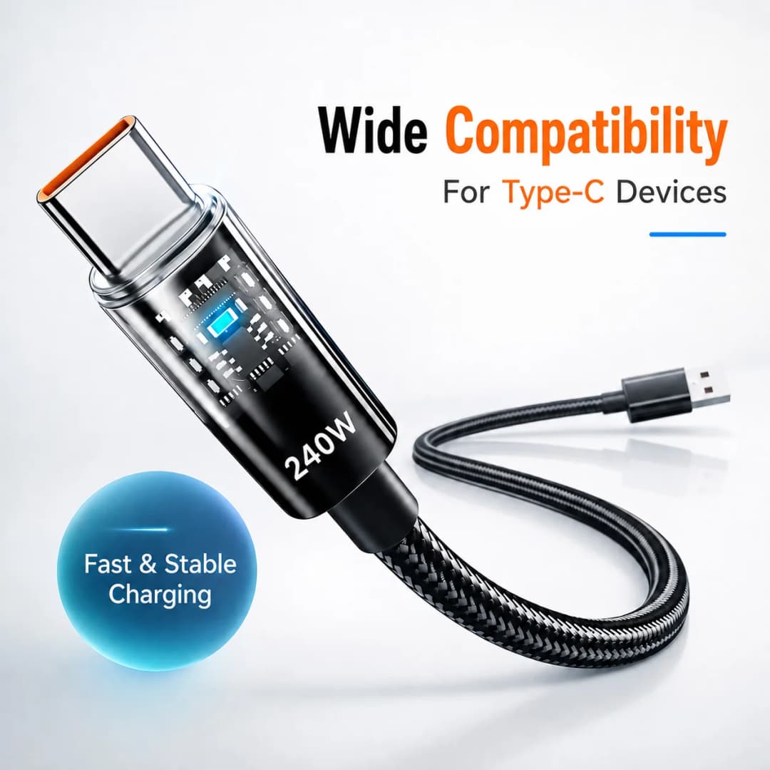 240W USB C Cable Fast Charging USB A to USB C Type C to Type C Nylon Braided Charging Cord For iPhone 15 Samsung Xiaomi Huawei - 3