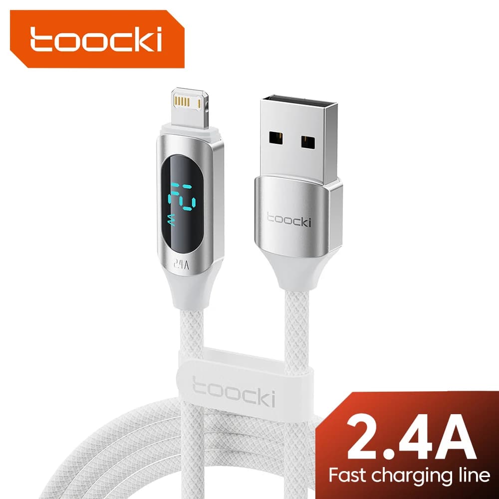 Toocki USB iPhone كابل بيانات LED عرض متعدد الألوان 2.4A شحن سريع شاحن iP كابل آيفون 14 13 12 Pro Max X XS iPad