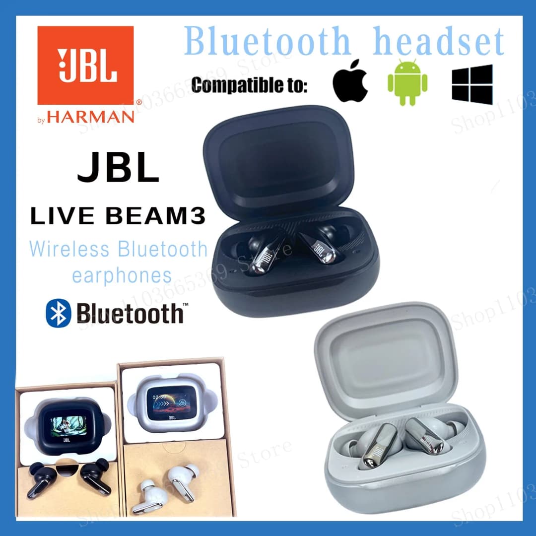 سماعات أذن مغلقة لاسلكية حقيقية JBL Live Beam 3 مع إلغاء الضوضاء، 6 ميكروفونات لاتصال مثالي، مقاومة للماء IP55