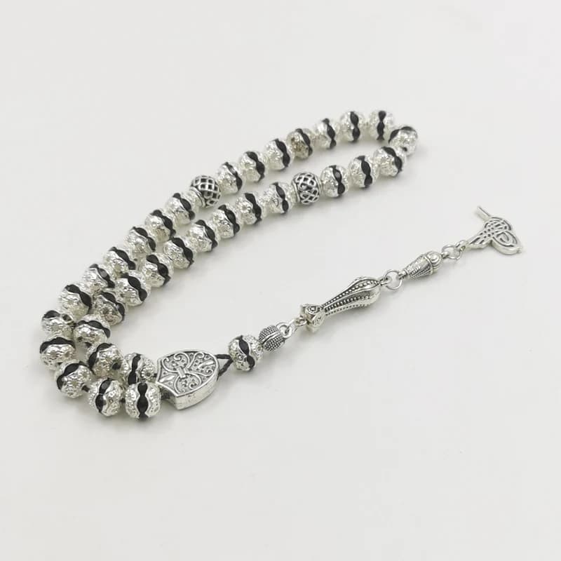 Women Tasbih Metal Silver Color Rosary Bead Inlaid Blue Crystal Black Crystal Muslim misbaha - 4