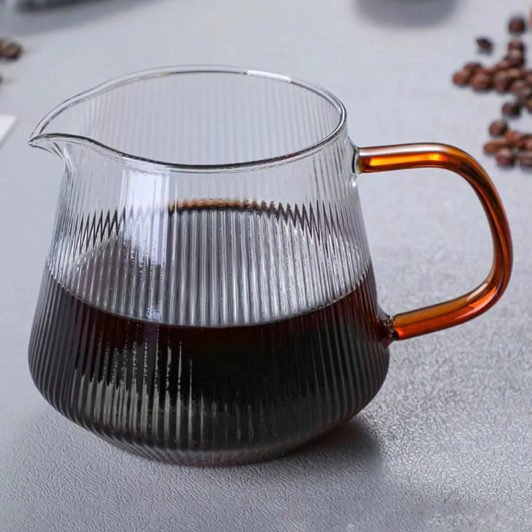 Leeseph Glass Coffee Server For Pour Over Coffee & Tea Vertical Striped Microwave Safe & Heatproof Glass Body (400ml & 600ml)