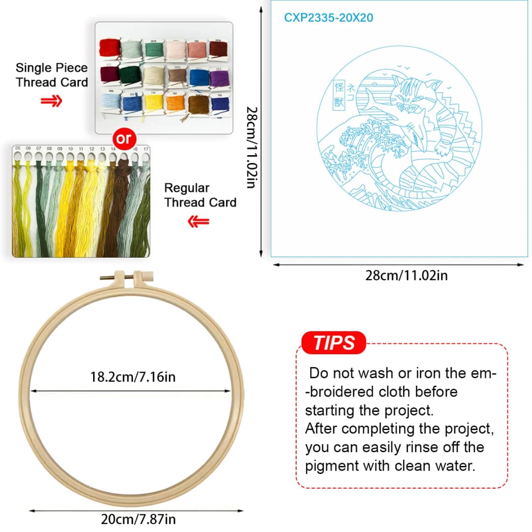 1pc 20X20CM/15X15CM 7.87/6.3inch Monster Cat Embroidery Starter Kit DIY Kit DIY Embroidery Kit Manualidades Needle Art - 6