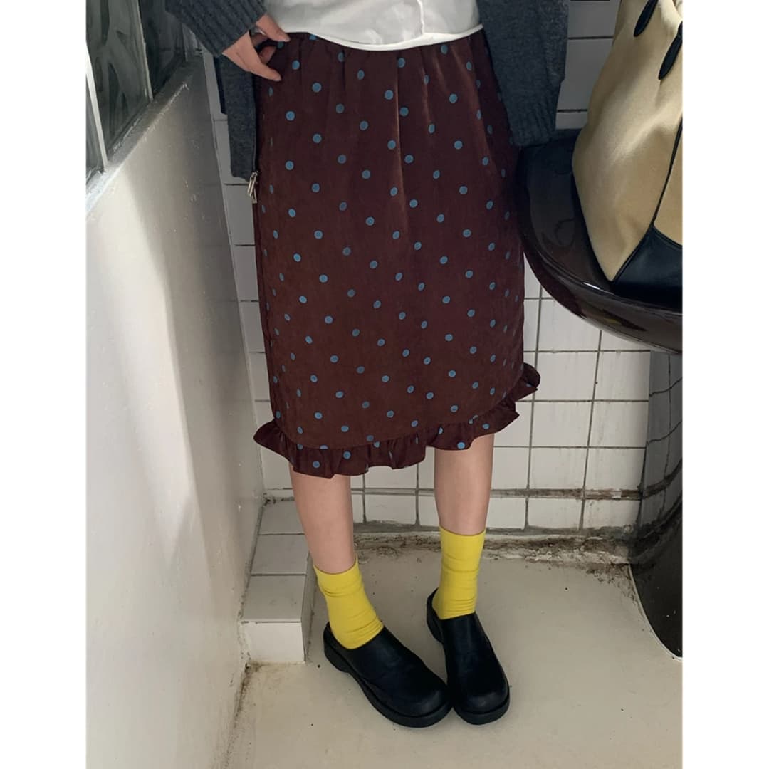 Retro Polka Dot Half Skirt with Wood Grain  Straight Loose Mid-Length Women's Spring Autumn Floral Lace Skirt - 4