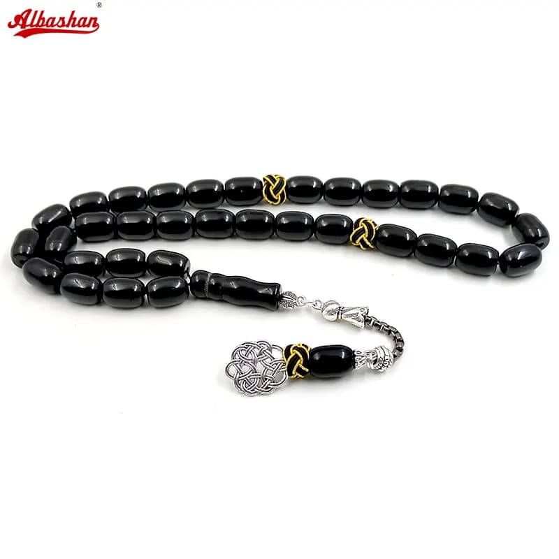 Tasbih natural black agate stone Barrel shape bracelet Handmade Trabizon misbaha Muslim ADHA gift turkish design prayer beads