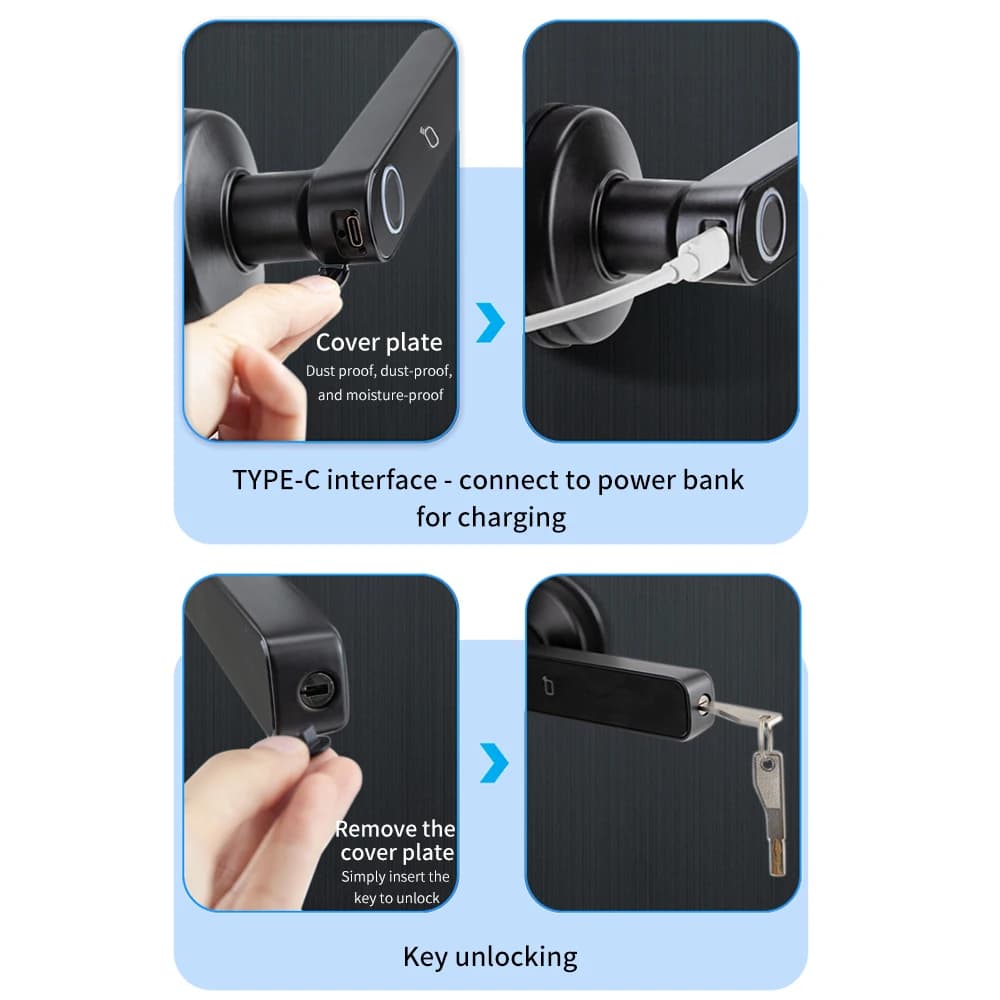 M5 Tuya BLE Fingerprint Door Lock Smart Digital Electronic Lock with Password/Key/IC Card(Optional)/ Smartlife/ Tuya APP Unlock - 5